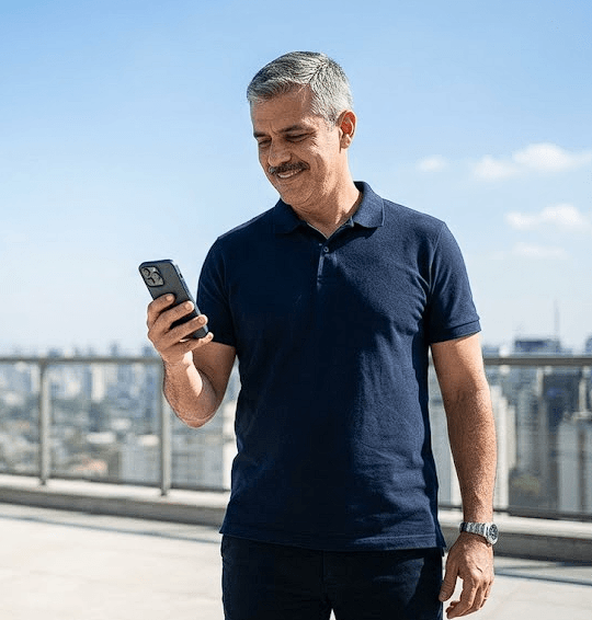 AERCONSIG: como acessar o consignado do militar da Aeronáutica 1 Militar da Aeronáutica consultando o portal AERCONSIG no celular para verificar a margem consignável e simular empréstimo com a LMR Promotora.