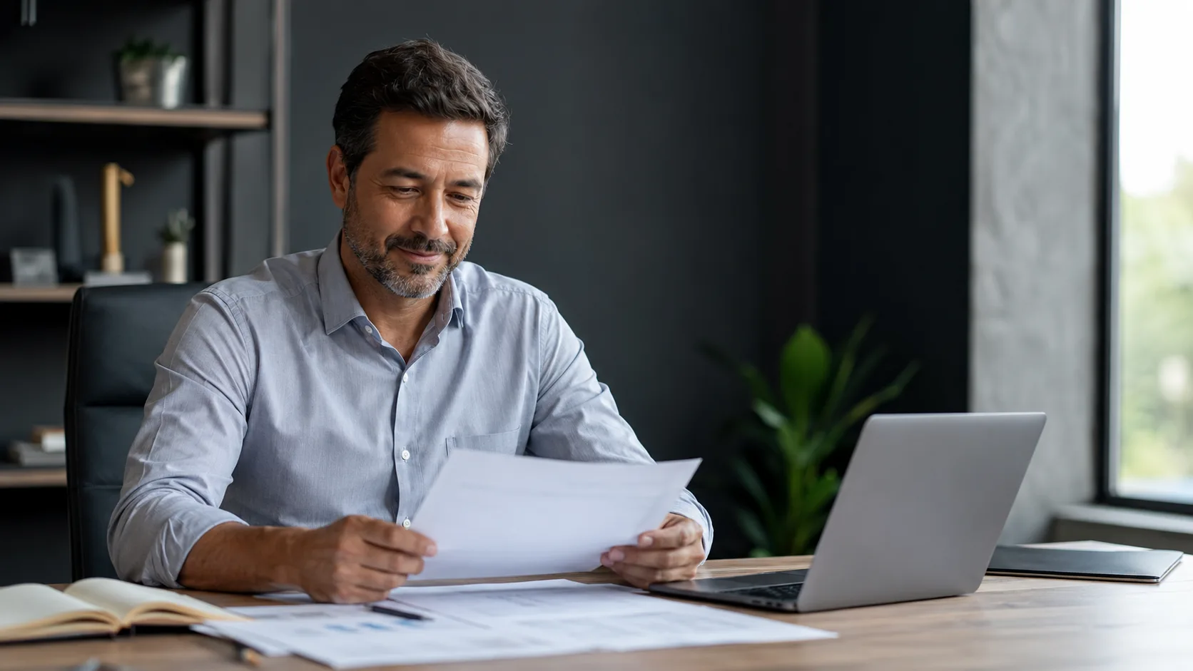 Trocar dívida de capital de giro pelo Pronampe: como pagar menos juros 1 Empresário de pequena empresa revisando as finanças no notebook após trocar dívida de capital de giro pelo Pronampe com a LMR Promotora.
