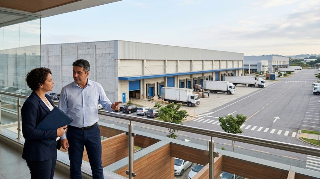 Executivos avaliam um centro de distribuição para uma operação de Sale and Leaseback (SLB) apresentada à LMR Promotora.